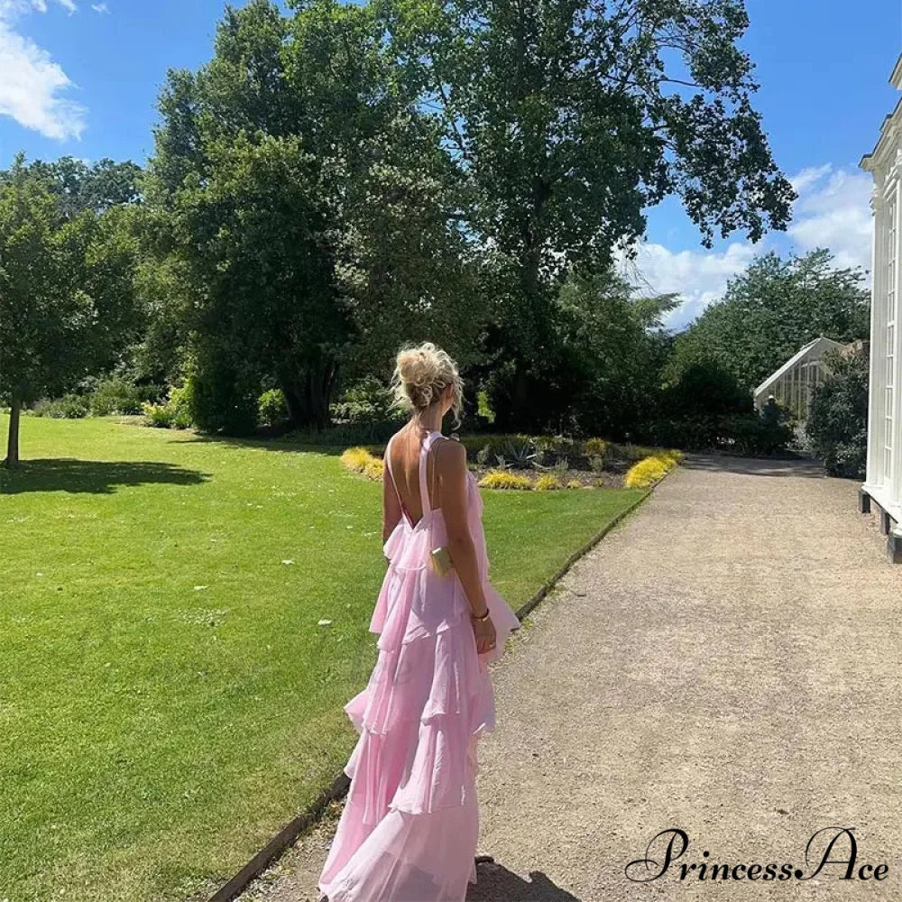 Pink Pleated Stylish Halter Maxi Dress - Image 16