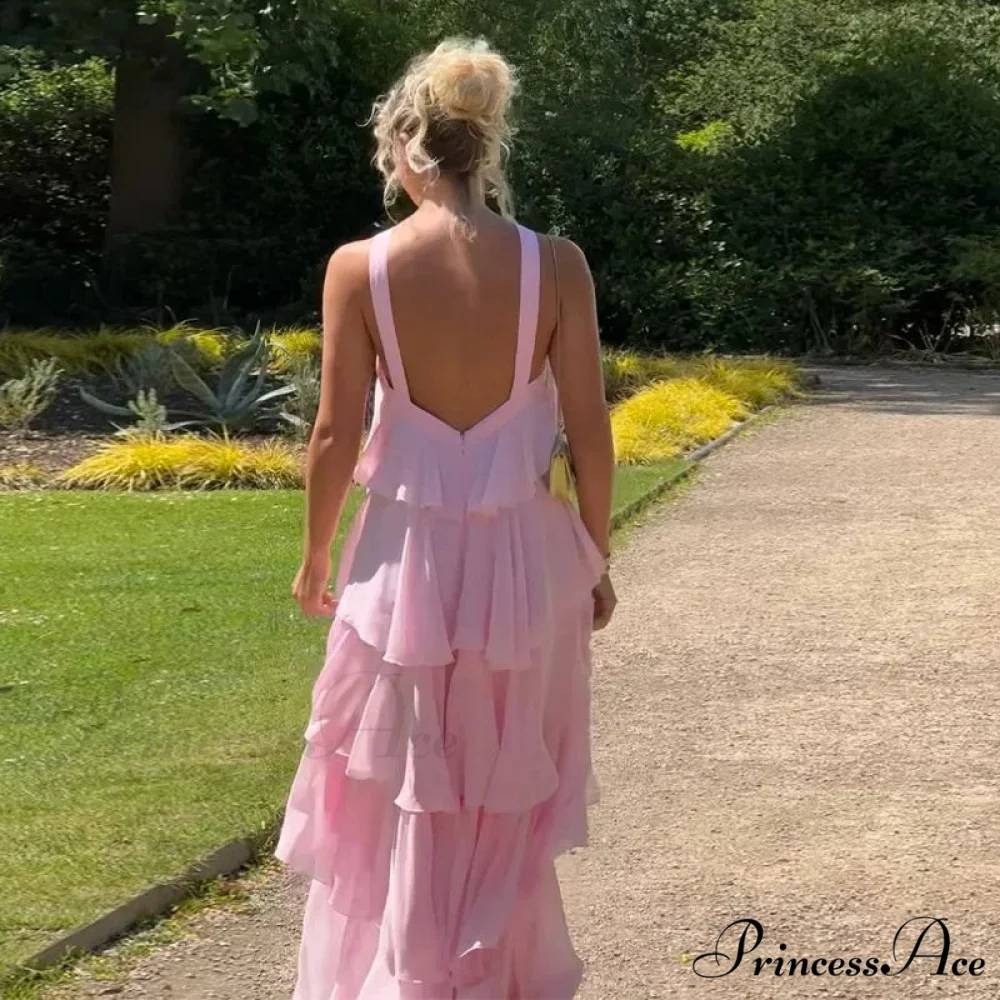 Pink Pleated Stylish Halter Maxi Dress - Image 18
