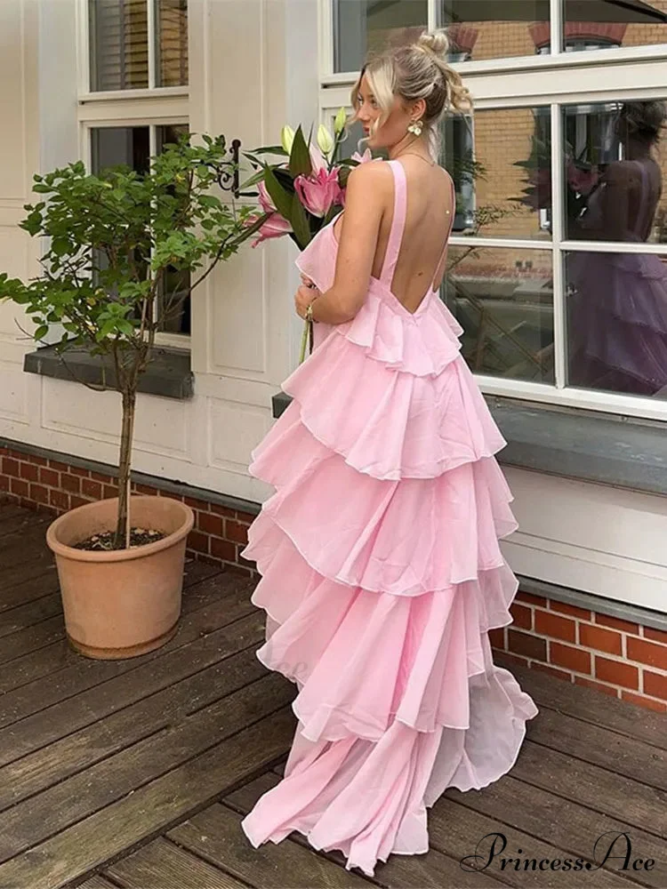 Pink Pleated Stylish Halter Maxi Dress - Image 2