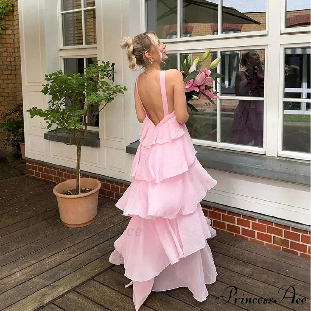 Pink Pleated Stylish Halter Maxi Dress - Image 8