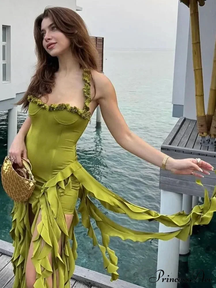 Halter Fringe Stylish Midi Dress - Image 2