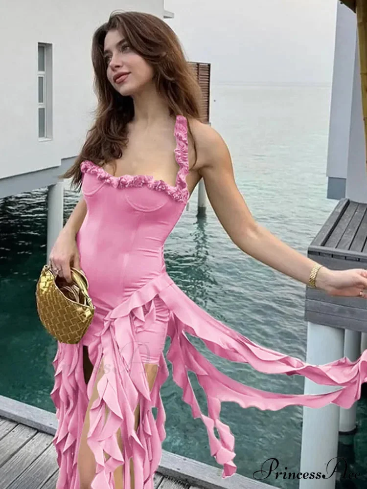 Halter Fringe Stylish Midi Dress - Image 4