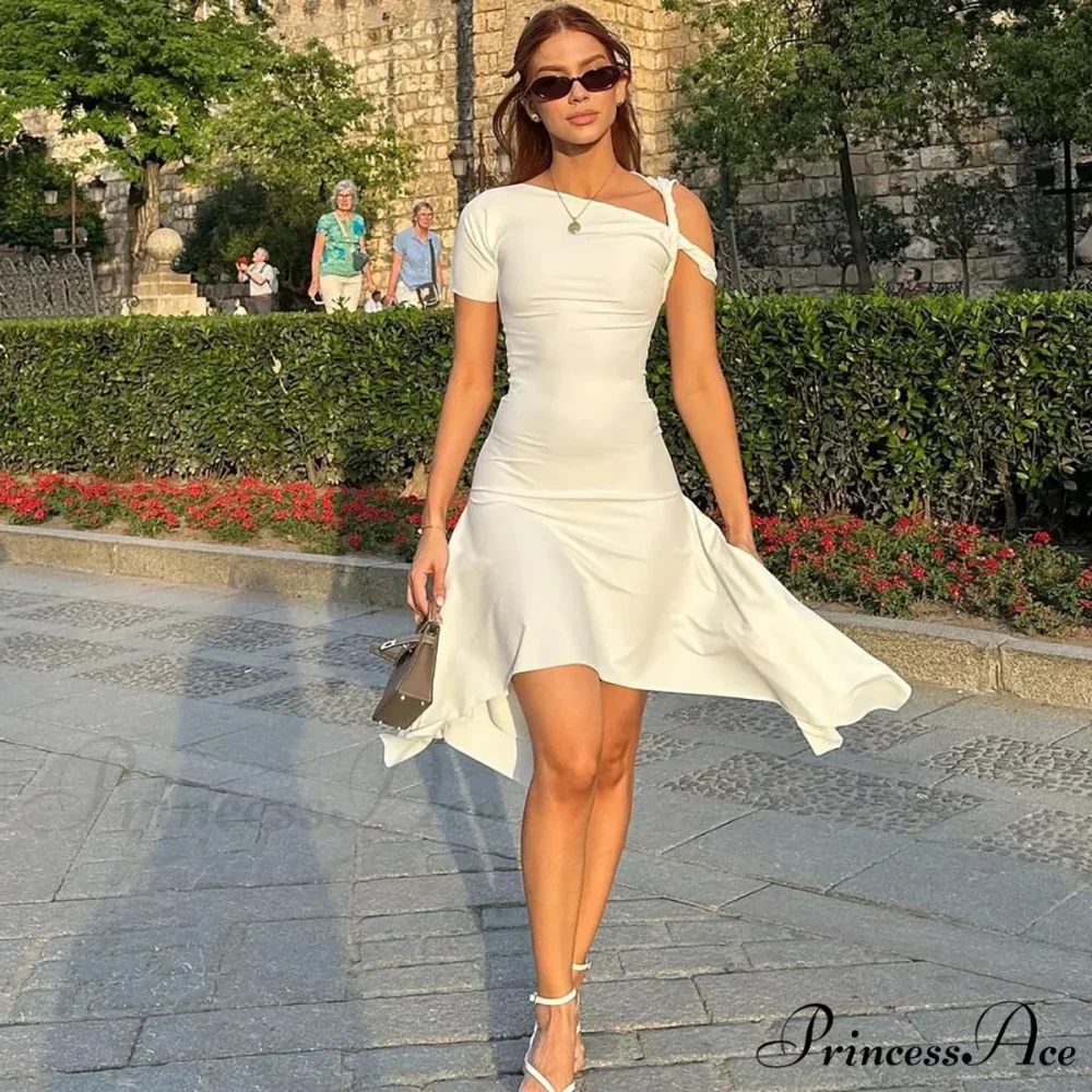 One Shoulder Twisted Charming Flare Mini Dress - Image 11