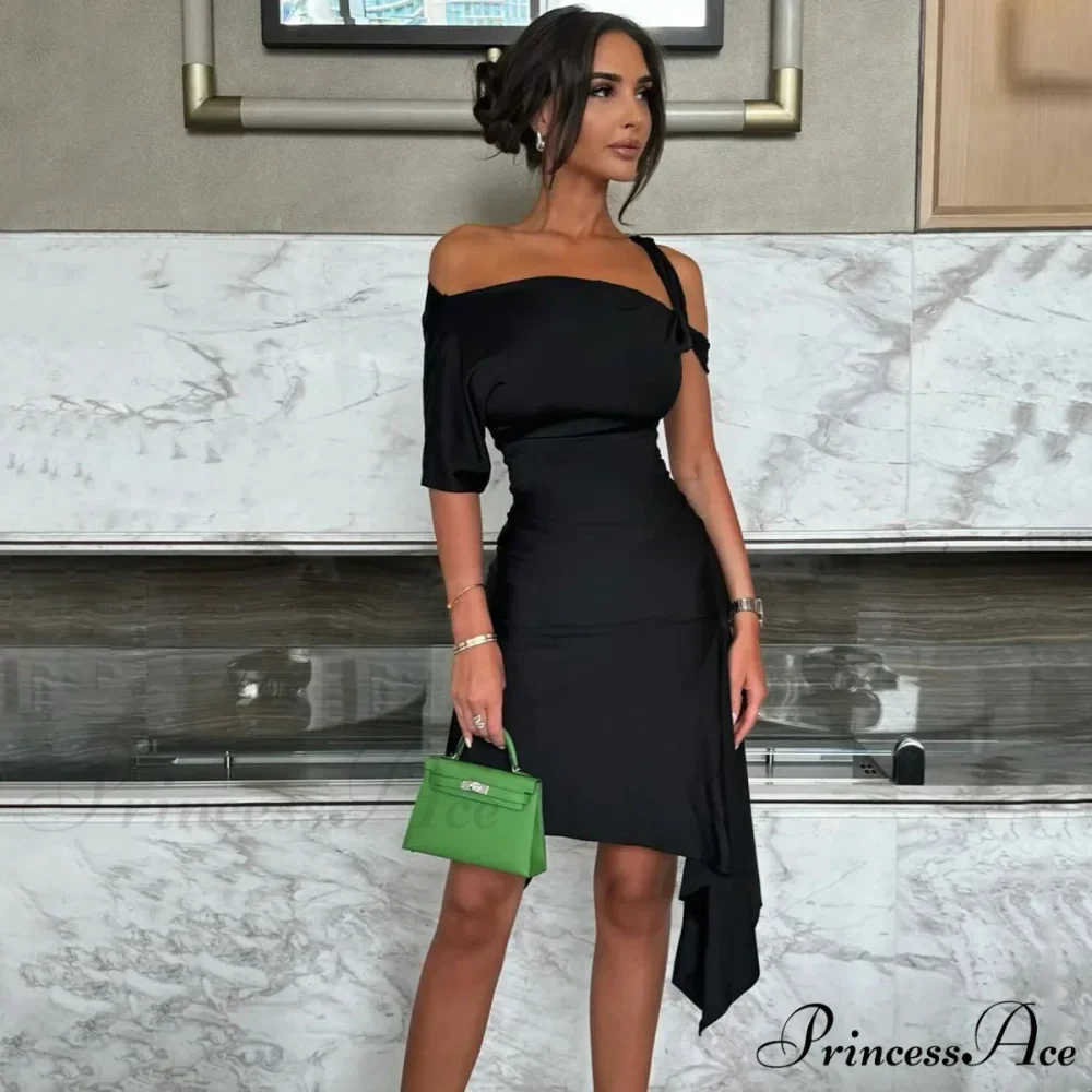 One Shoulder Twisted Charming Flare Mini Dress - Image 12