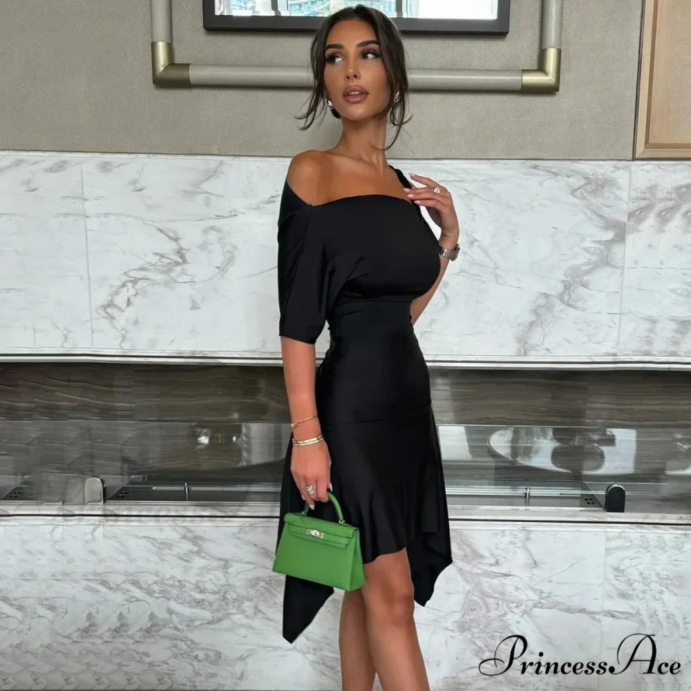 One Shoulder Twisted Charming Flare Mini Dress - Image 15