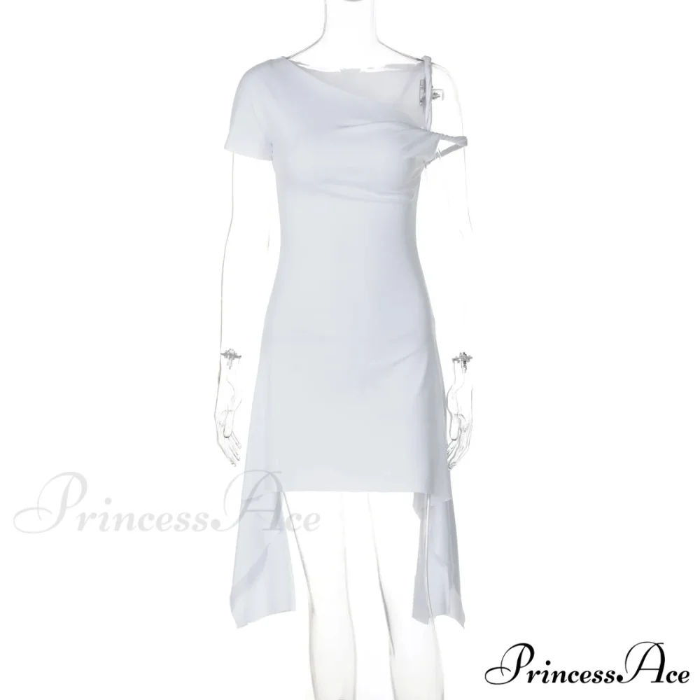 One Shoulder Twisted Charming Flare Mini Dress - Image 16