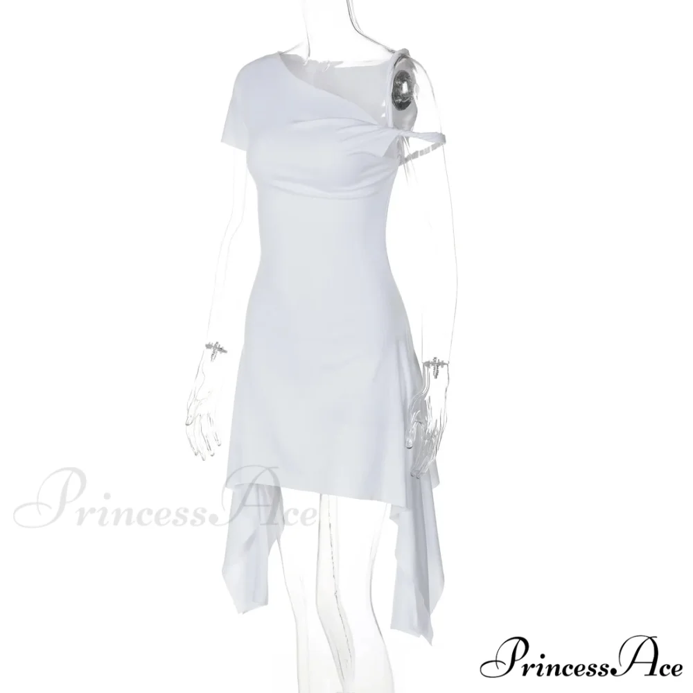 One Shoulder Twisted Charming Flare Mini Dress - Image 17