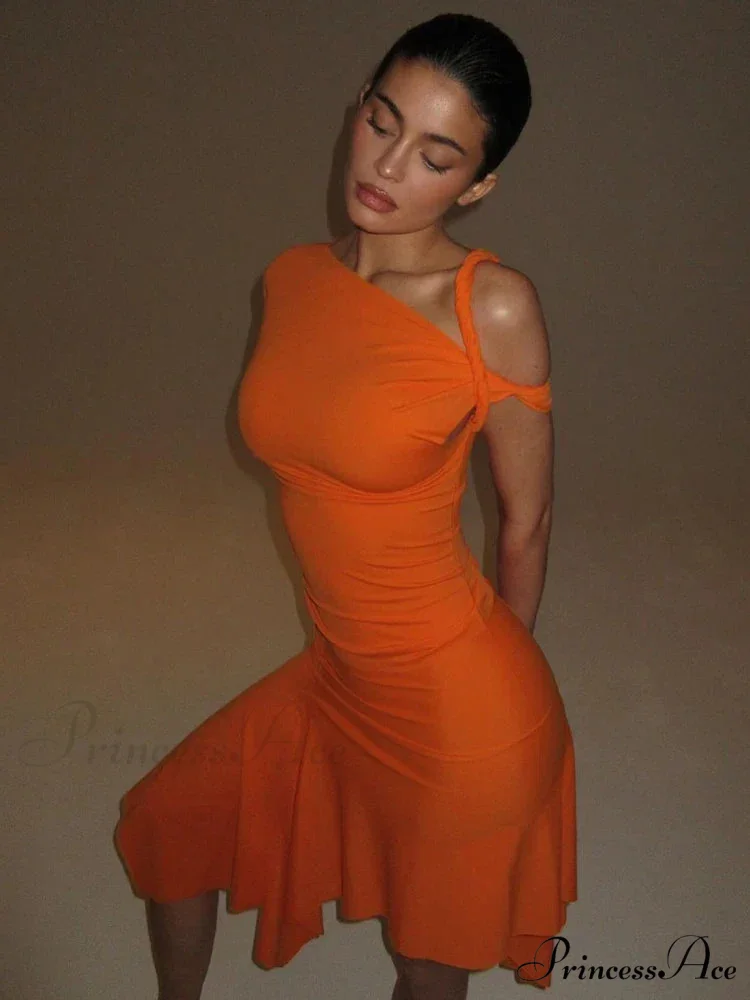 One Shoulder Twisted Charming Flare Mini Dress - Image 18