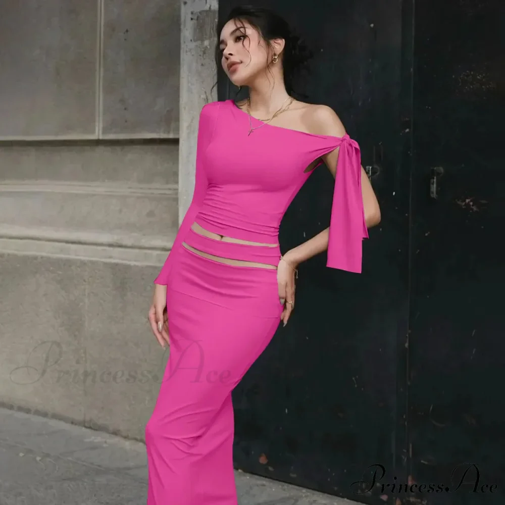 One Shoulder Long Charming Sleeve Tie Up Top - Image 11