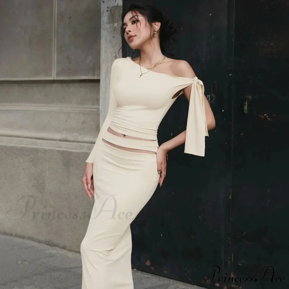 One Shoulder Long Charming Sleeve Tie Up Top - Image 19