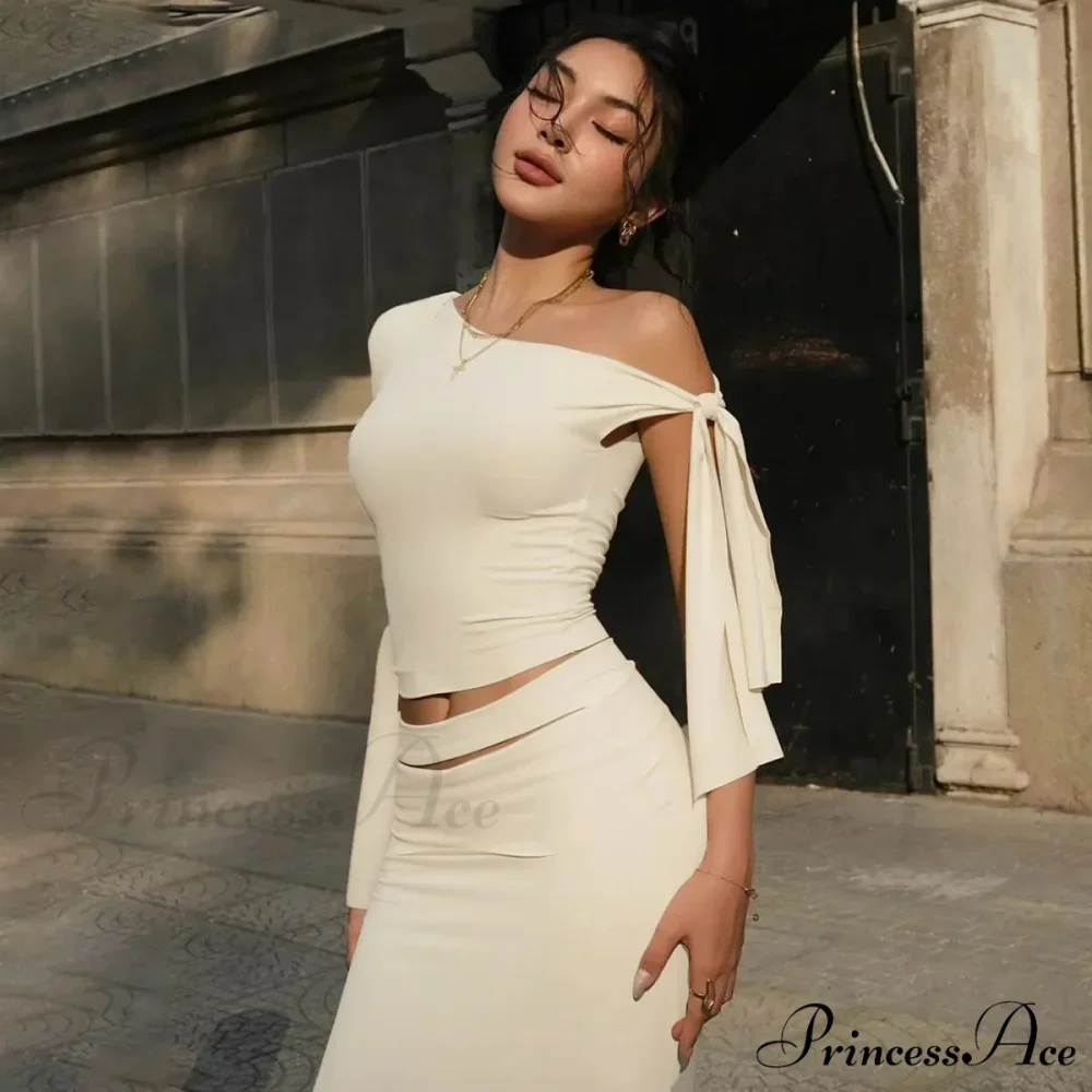One Shoulder Long Charming Sleeve Tie Up Top - Image 20