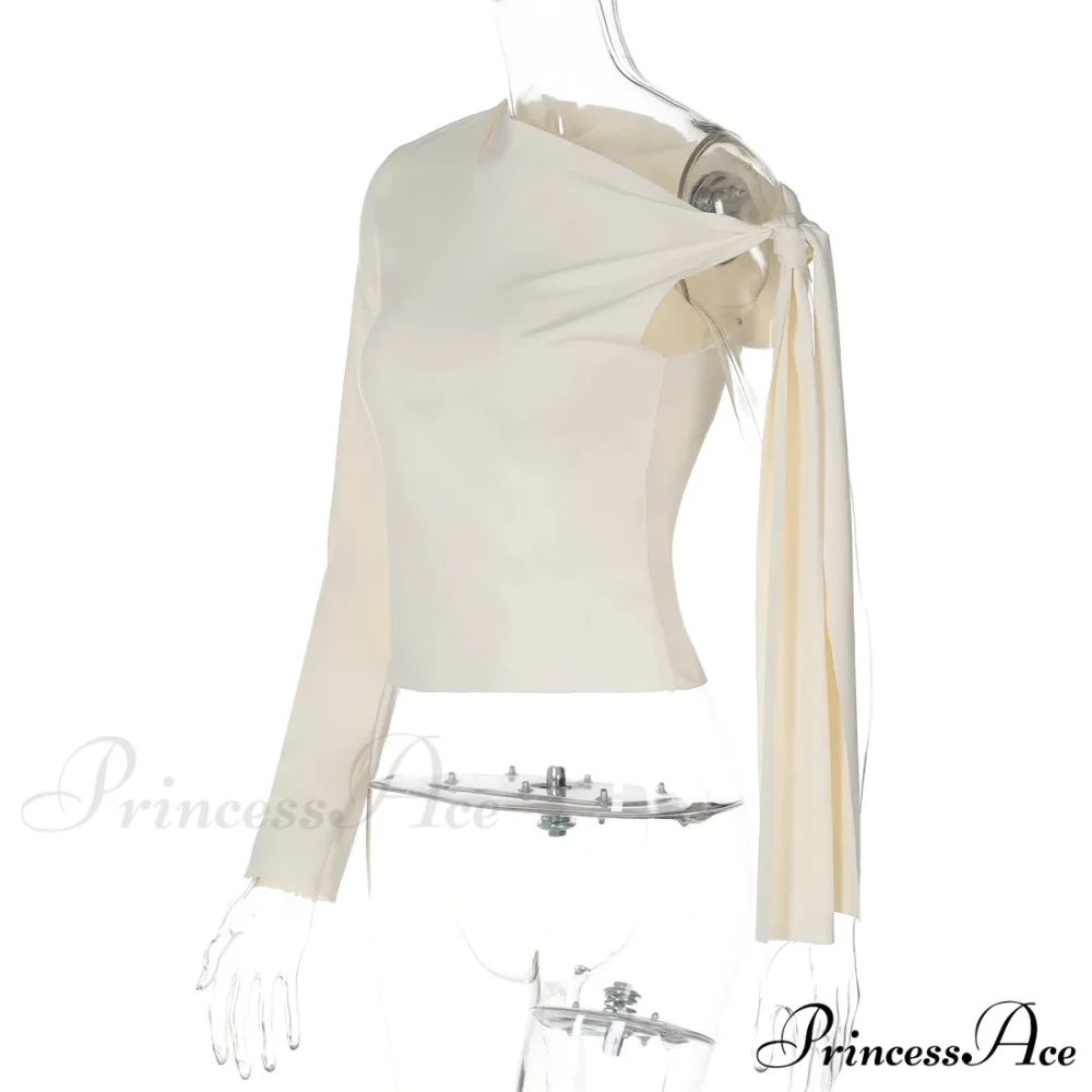 One Shoulder Long Charming Sleeve Tie Up Top - Image 25