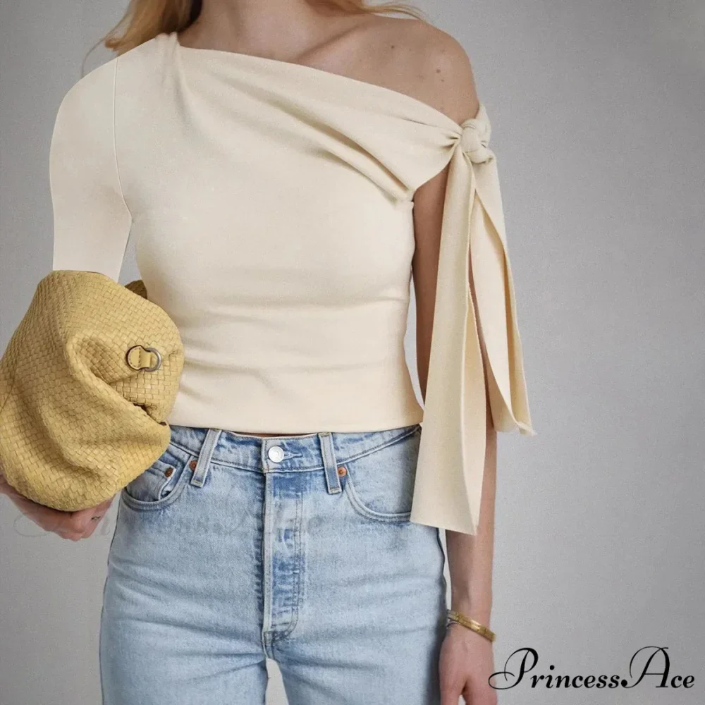 One Shoulder Long Charming Sleeve Tie Up Top - Image 5