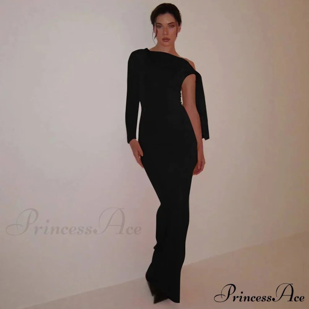 Long Sleeve One Shoulder Graceful Tie Up Bodycon Maxi Dress - Image 10