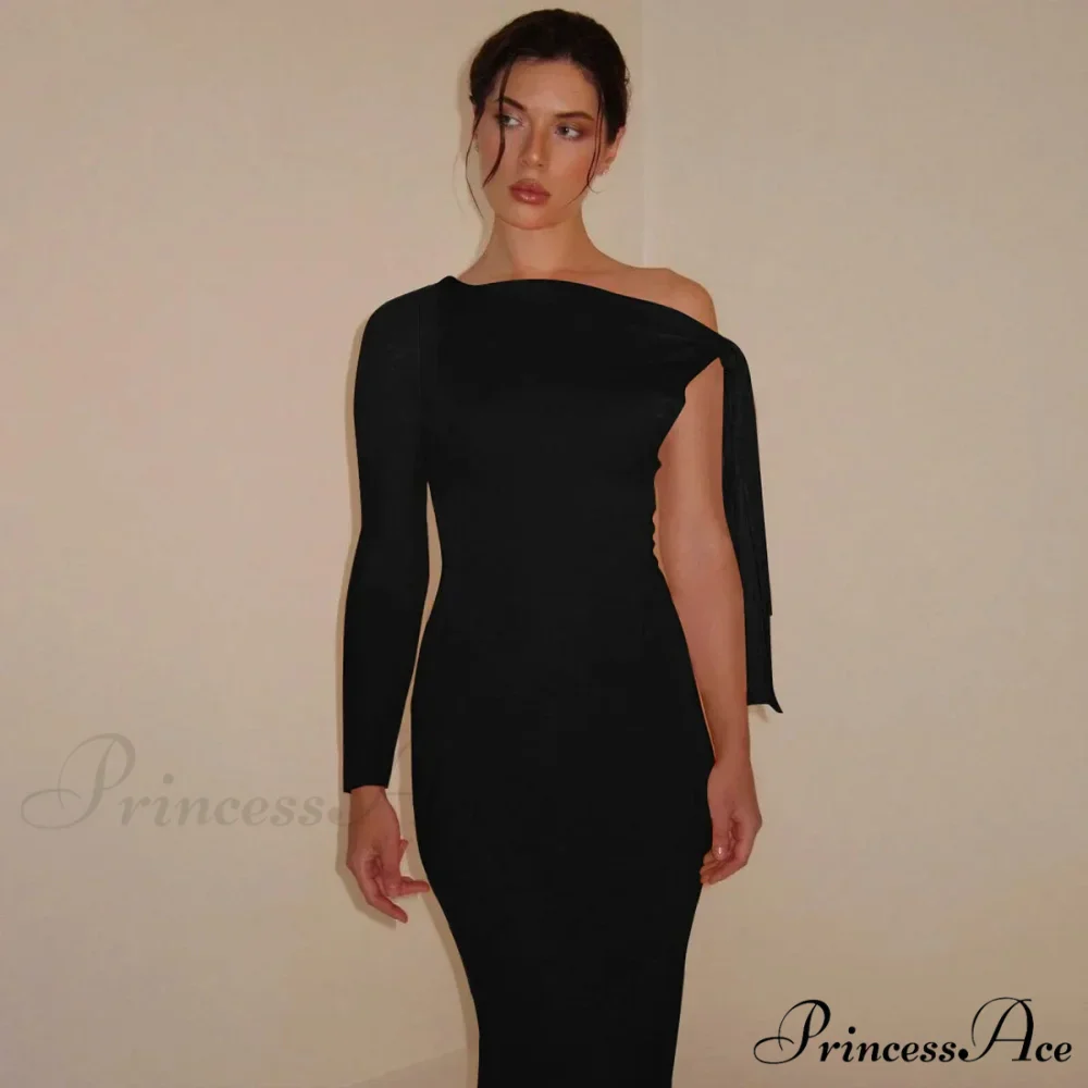 Long Sleeve One Shoulder Graceful Tie Up Bodycon Maxi Dress - Image 11