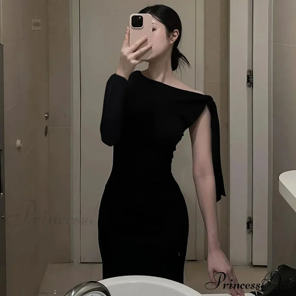 Long Sleeve One Shoulder Graceful Tie Up Bodycon Maxi Dress - Image 12