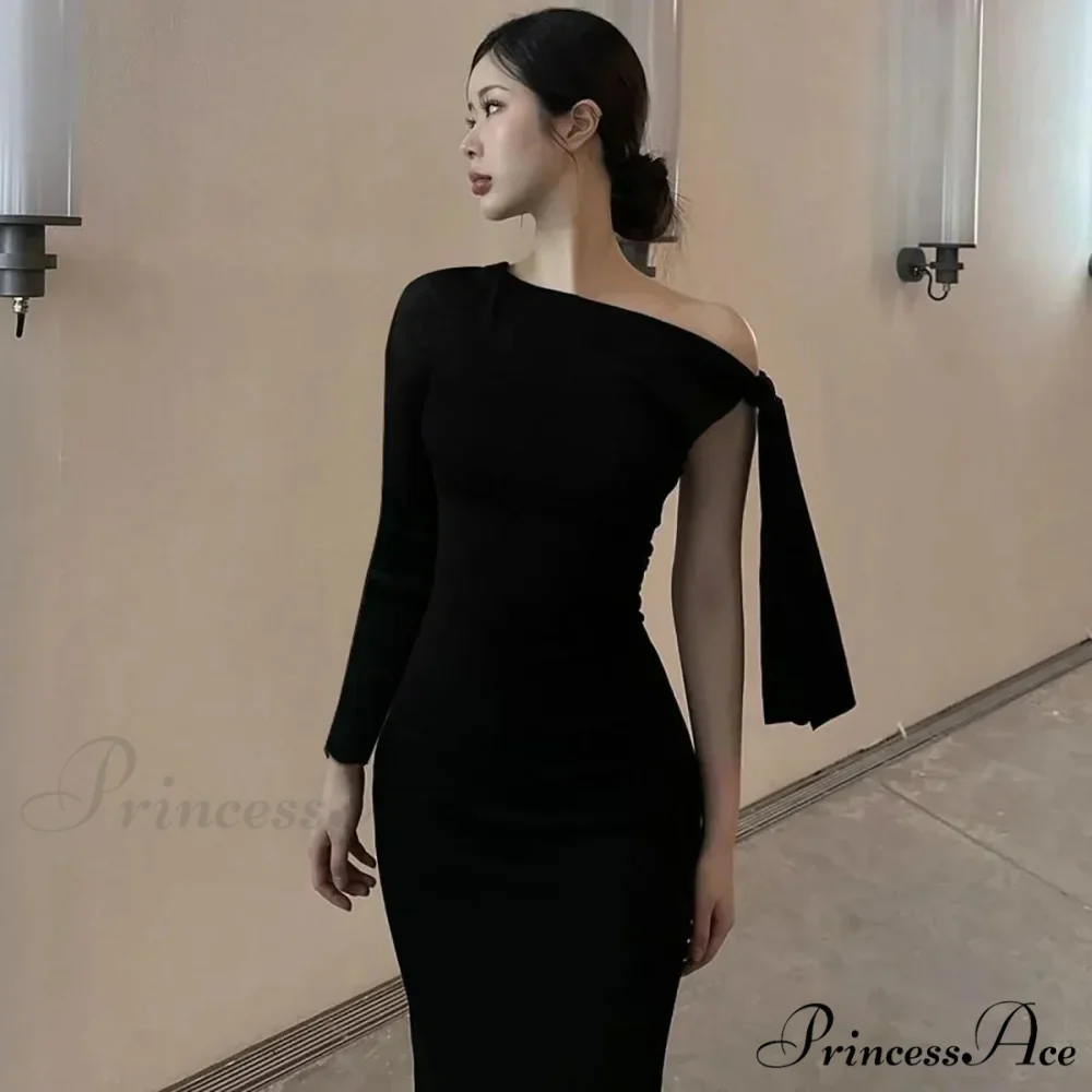 Long Sleeve One Shoulder Graceful Tie Up Bodycon Maxi Dress - Image 13