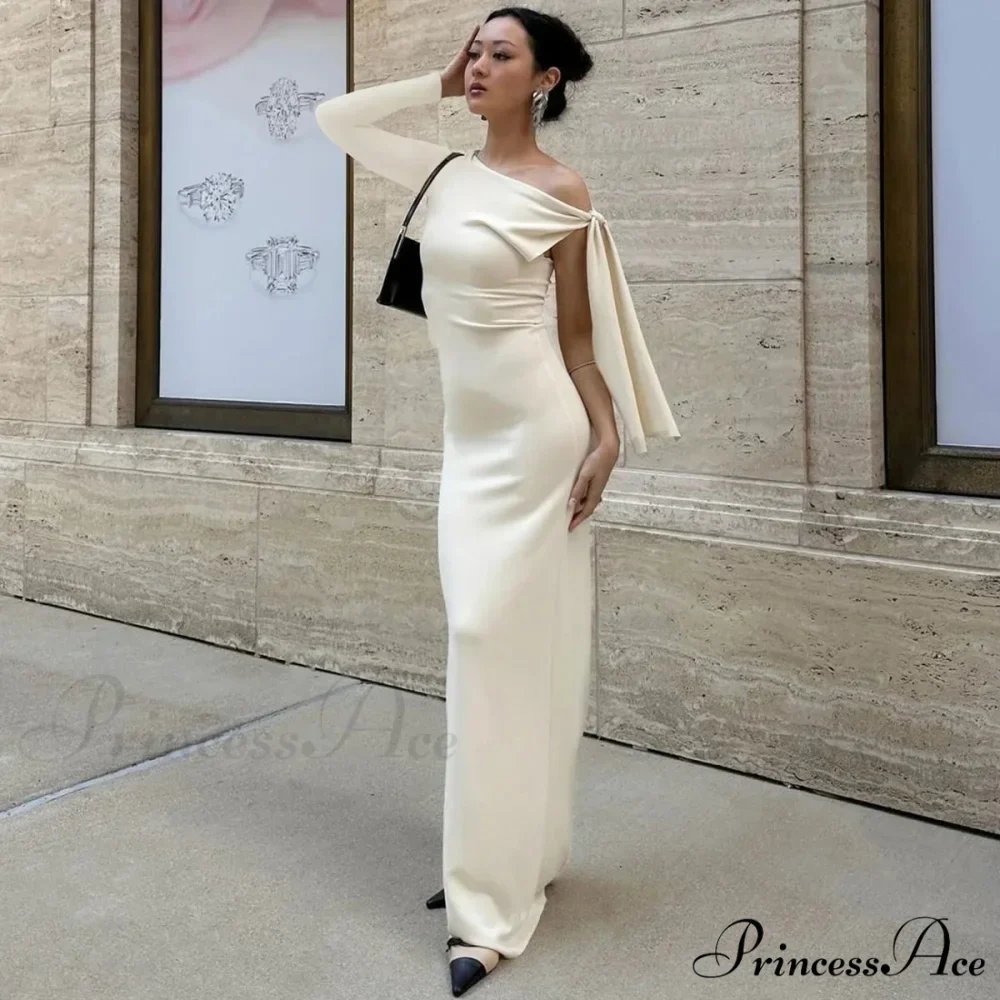 Long Sleeve One Shoulder Graceful Tie Up Bodycon Maxi Dress - Image 14