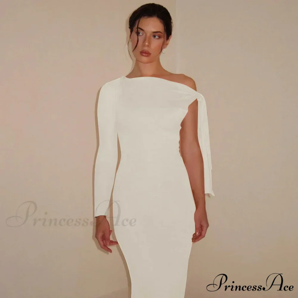 Long Sleeve One Shoulder Graceful Tie Up Bodycon Maxi Dress - Image 16