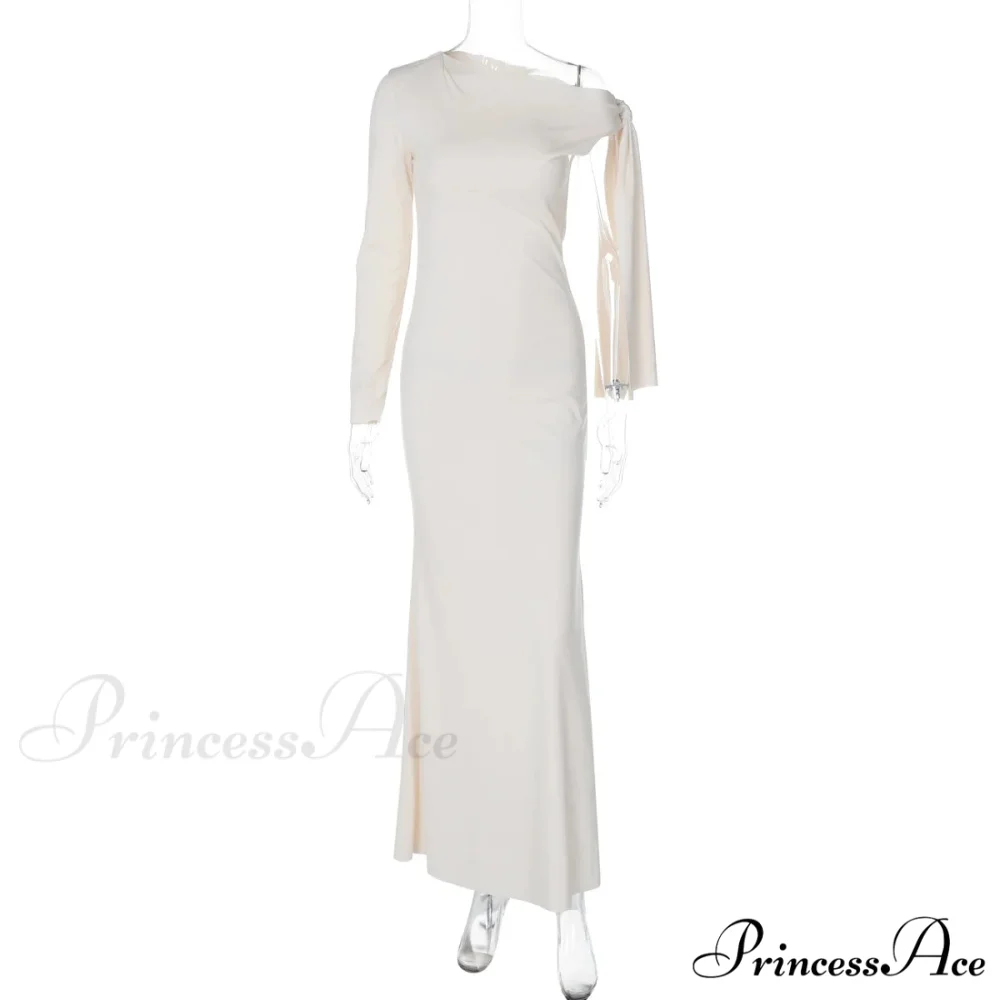 Long Sleeve One Shoulder Graceful Tie Up Bodycon Maxi Dress - Image 18