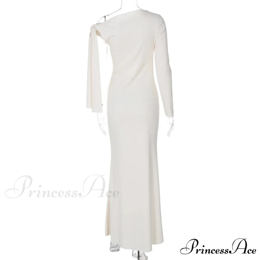 Long Sleeve One Shoulder Graceful Tie Up Bodycon Maxi Dress - Image 20