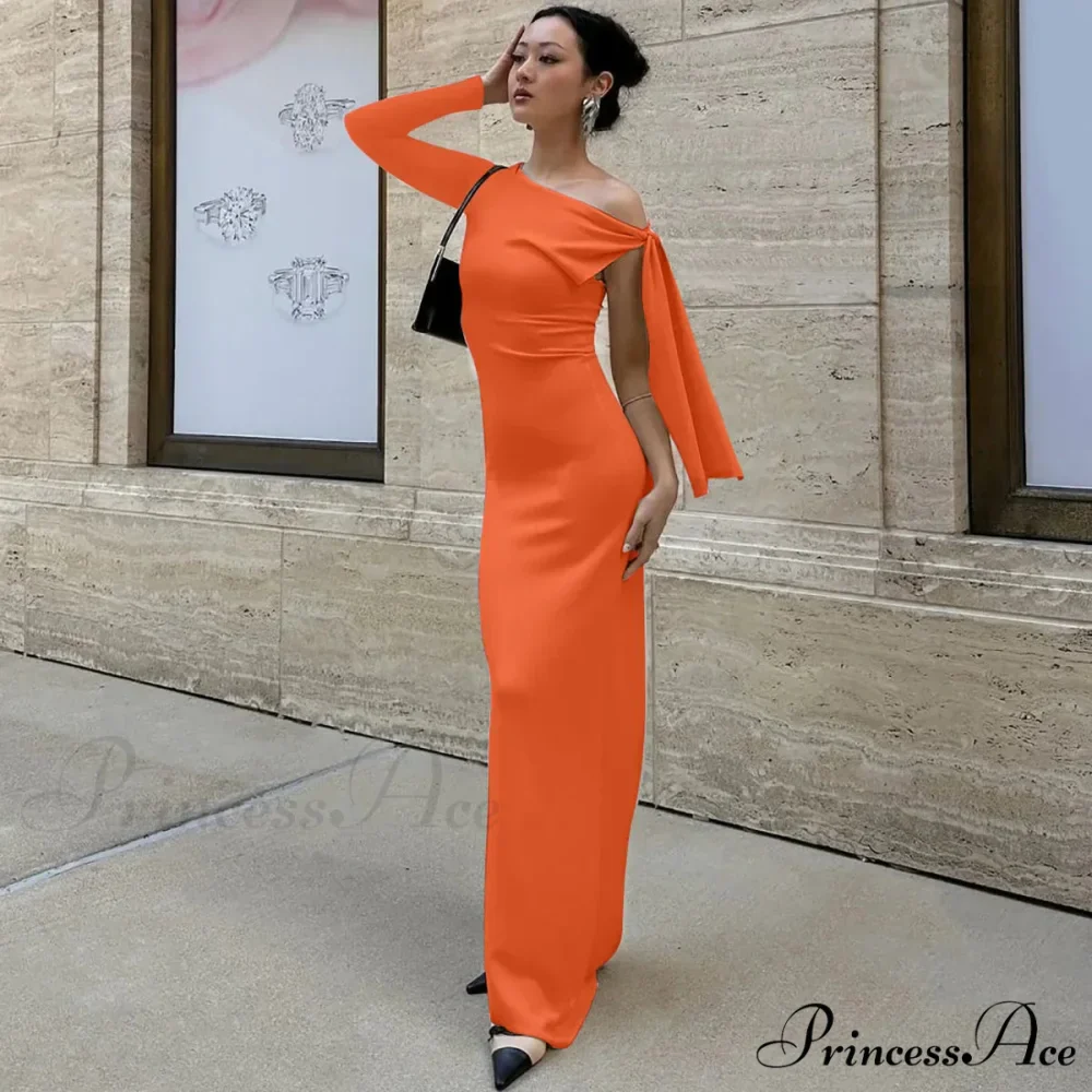 Long Sleeve One Shoulder Graceful Tie Up Bodycon Maxi Dress - Image 5