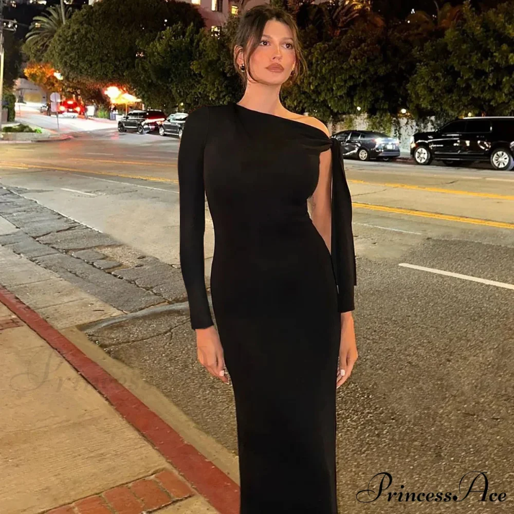 Long Sleeve One Shoulder Graceful Tie Up Bodycon Maxi Dress - Image 8