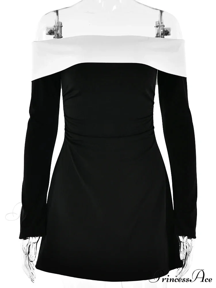 Off-Shoulder Colourblock Long Charming Sleeve Mini Dress - Image 6
