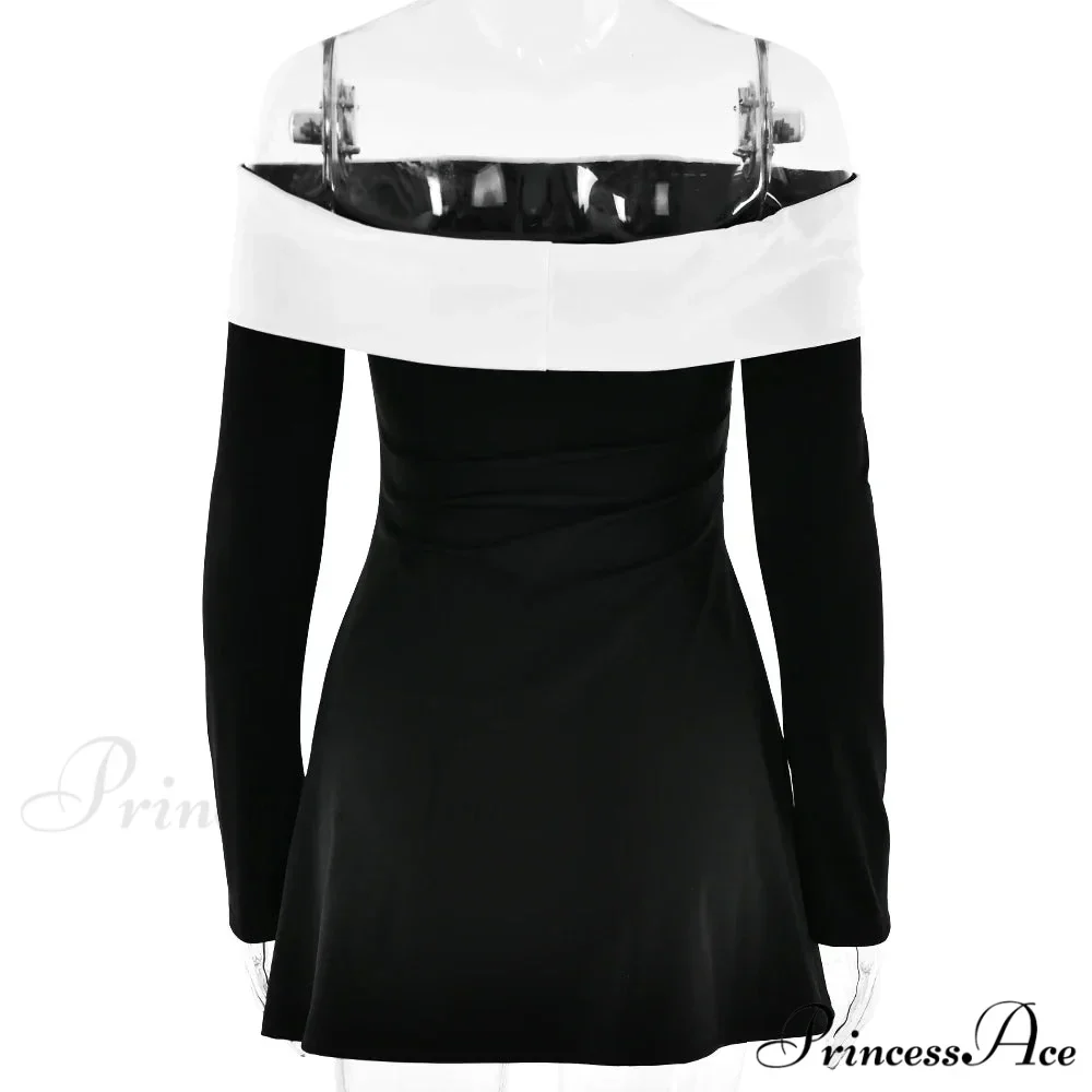 Off-Shoulder Colourblock Long Charming Sleeve Mini Dress - Image 8