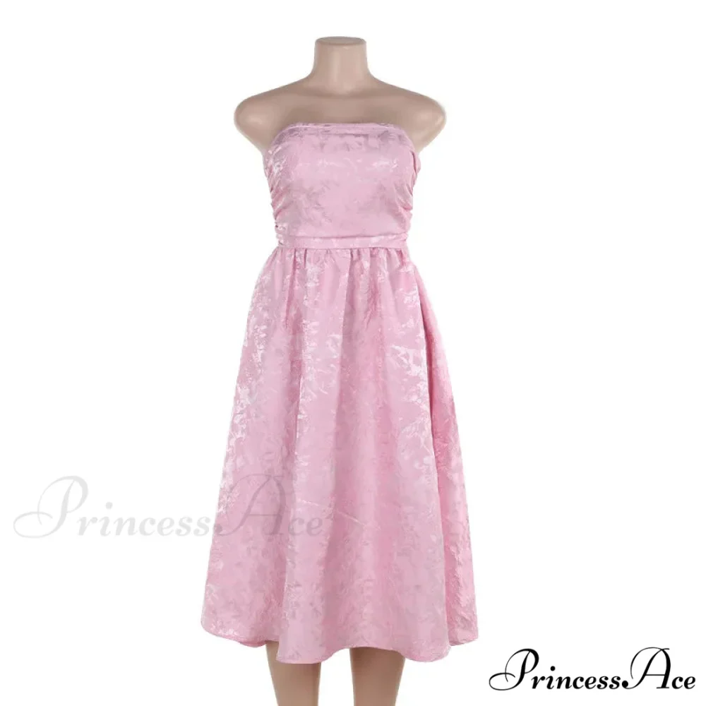 Satin Jacquard Printed Charming Tube Flare Midi Dress - Image 13