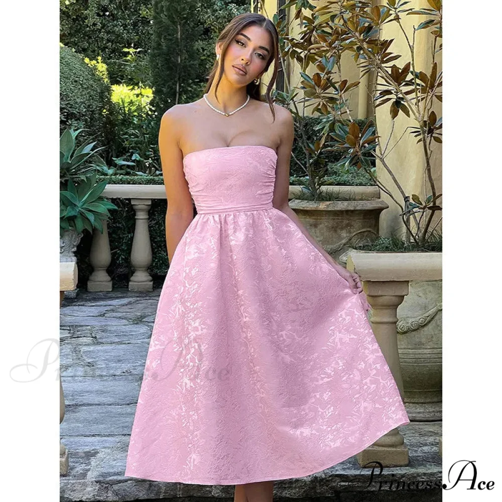 Satin Jacquard Printed Charming Tube Flare Midi Dress - Image 9