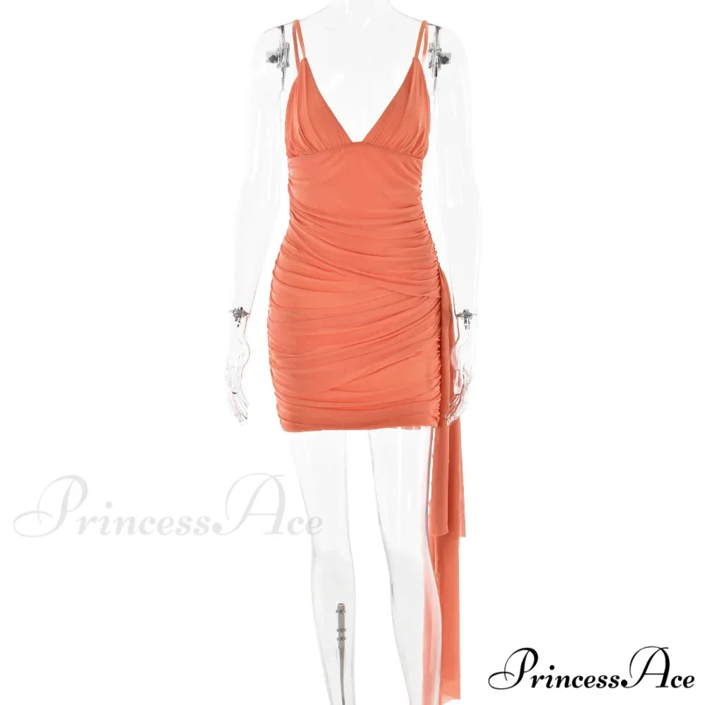Orange V-neck Bandage Charming Bodycon Mini Dress - Image 13
