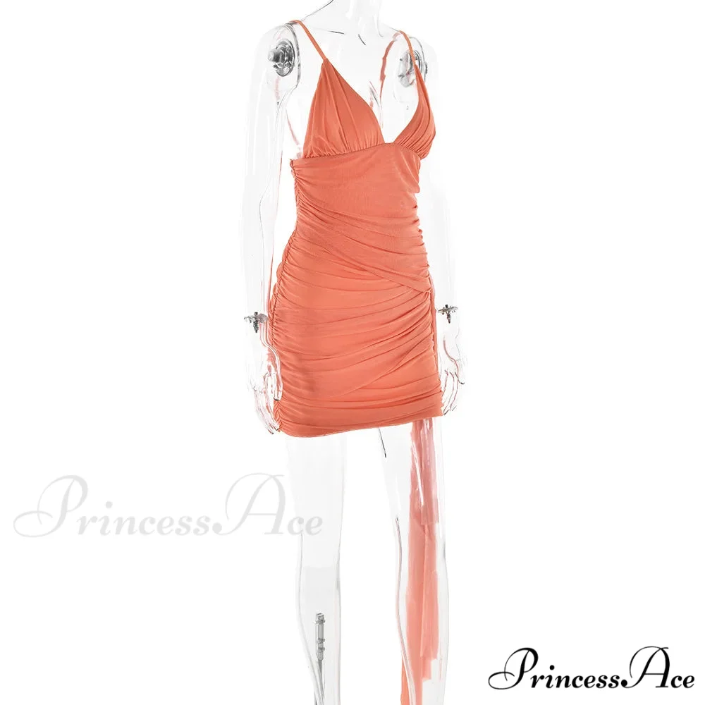 Orange V-neck Bandage Charming Bodycon Mini Dress - Image 14