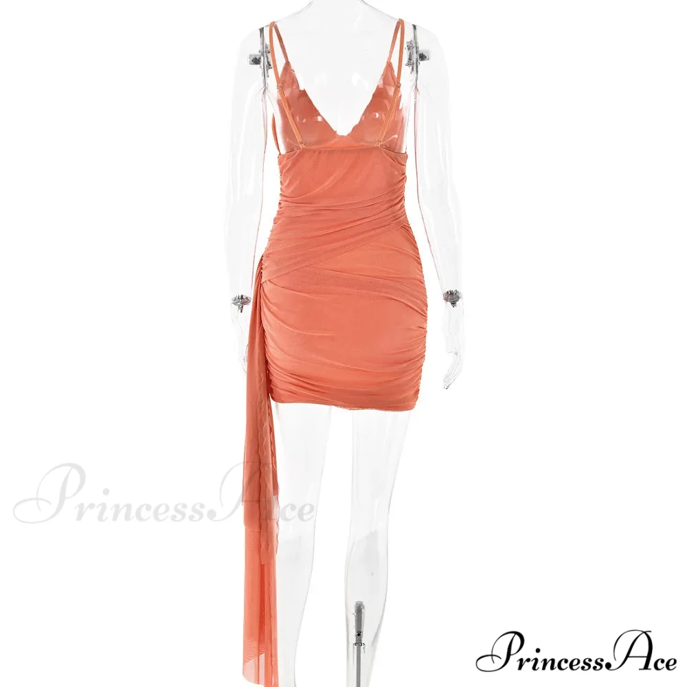 Orange V-neck Bandage Charming Bodycon Mini Dress - Image 15