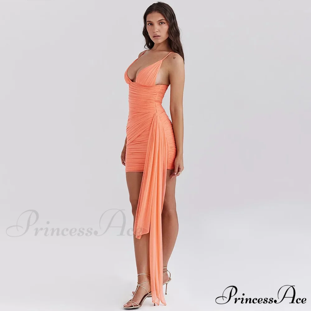 Orange V-neck Bandage Charming Bodycon Mini Dress - Image 7