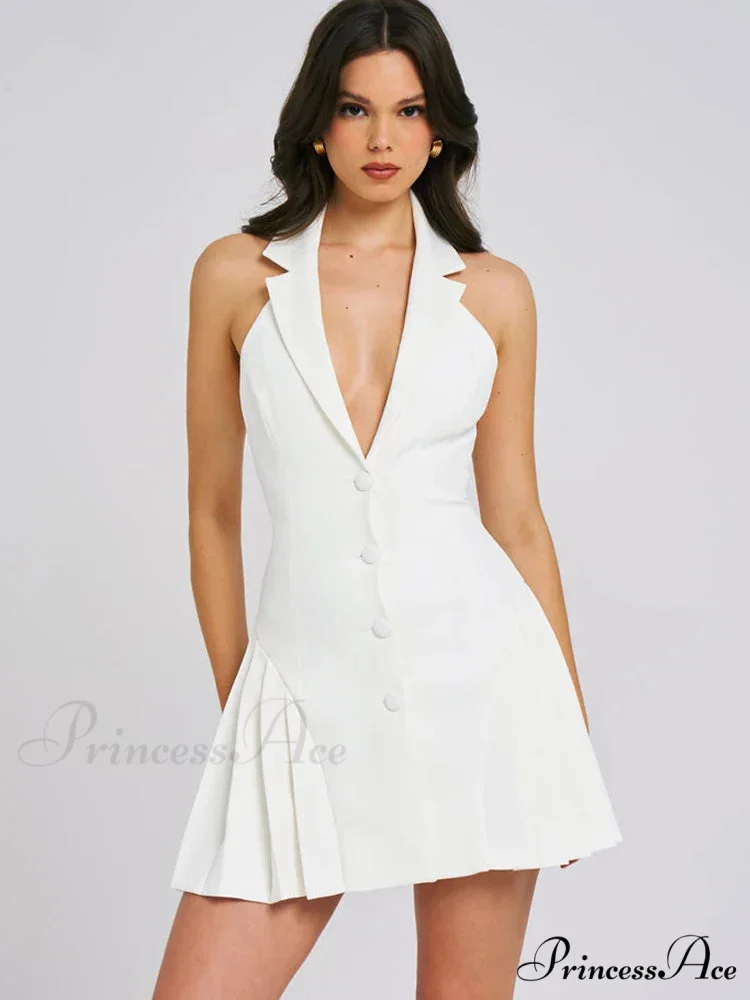 Collar Buttoned Backless Charming Suit Mini Dress - Image 4