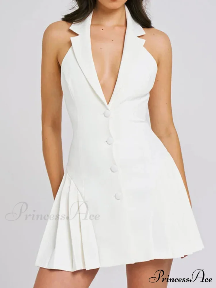 Collar Buttoned Backless Charming Suit Mini Dress - Image 8