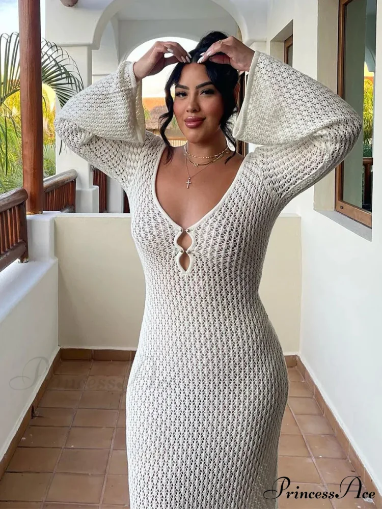 Knit Flare Stylish Long Sleeve Dress - Image 23