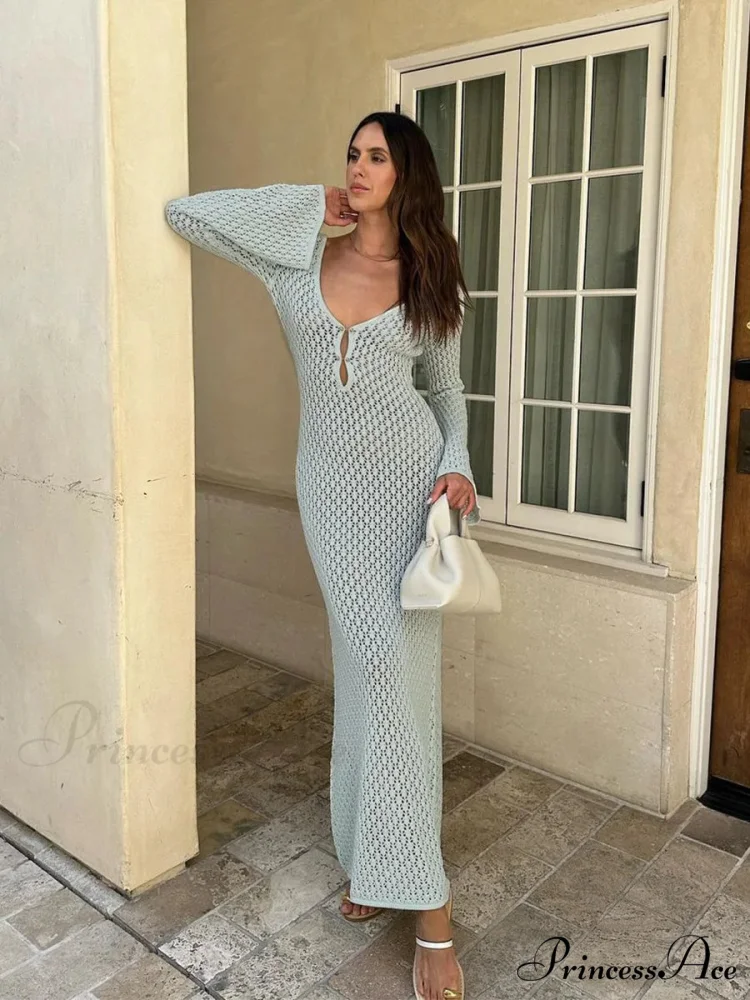 Knit Flare Stylish Long Sleeve Dress - Image 3