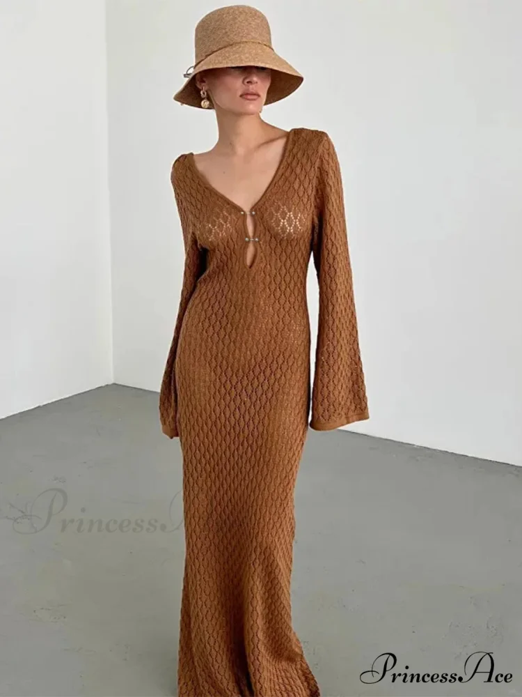 Knit Flare Stylish Long Sleeve Dress - Image 32