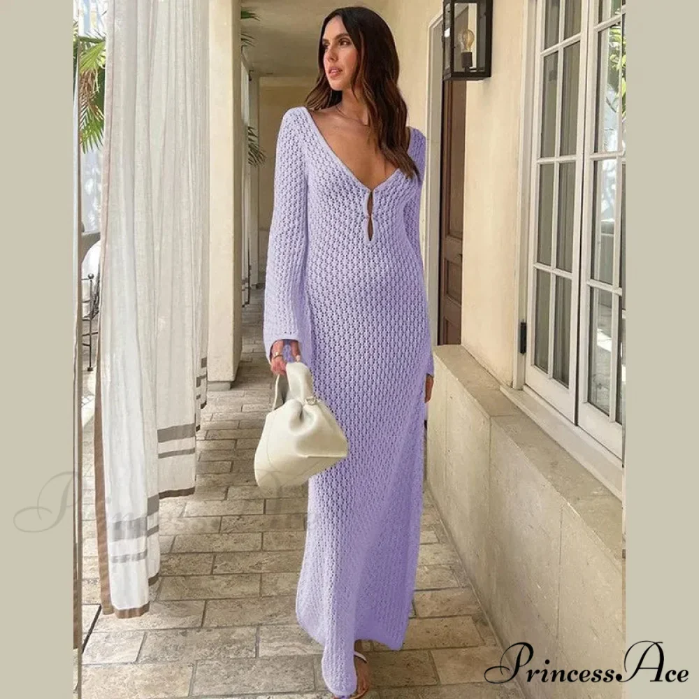 Knit Flare Stylish Long Sleeve Dress - Image 33