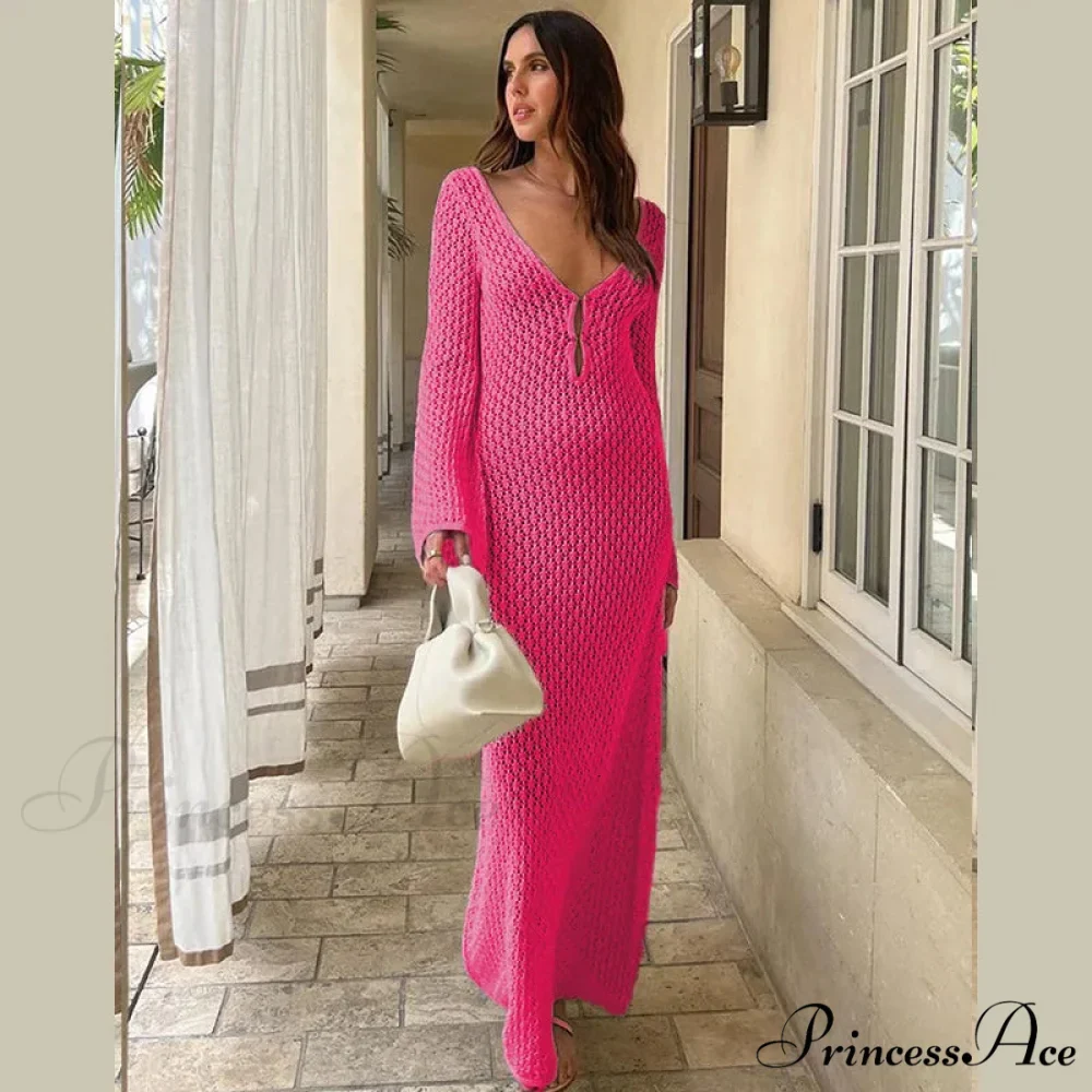 Knit Flare Stylish Long Sleeve Dress - Image 34