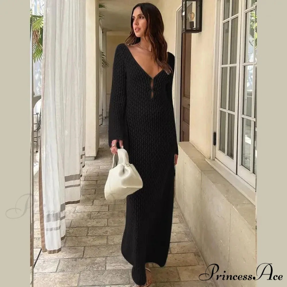 Knit Flare Stylish Long Sleeve Dress - Image 35