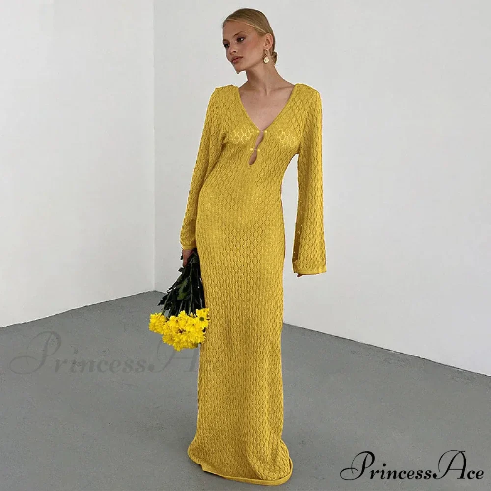 Knit Flare Stylish Long Sleeve Dress - Image 36