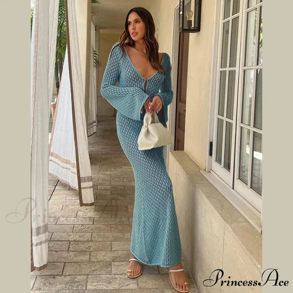 Knit Flare Stylish Long Sleeve Dress - Image 6
