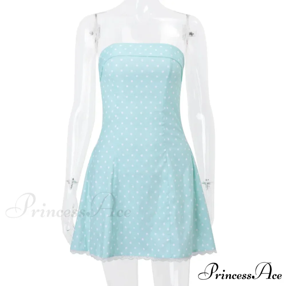 Blue Strapless Polka Charming Dot Mini Dress - Image 5