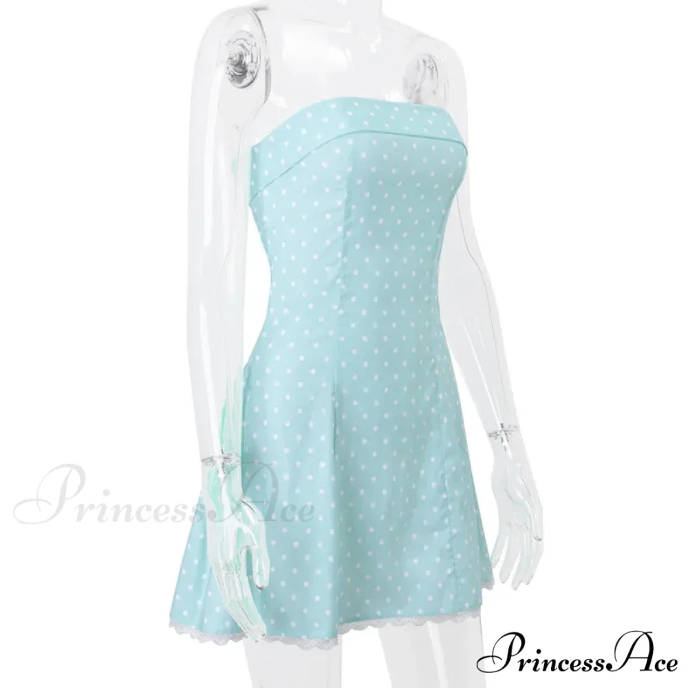 Blue Strapless Polka Charming Dot Mini Dress - Image 6