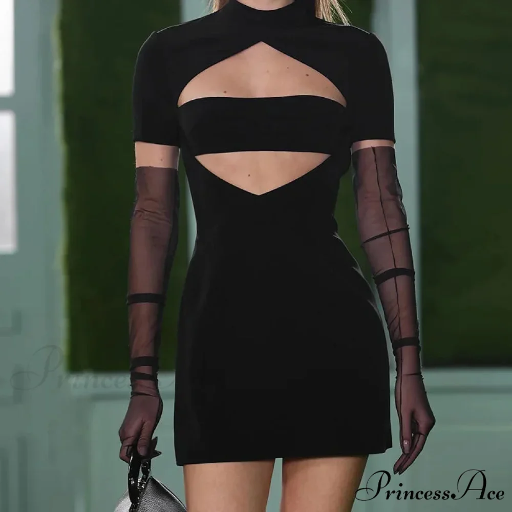 Black Front Hollow Charming Out Mini Dress - Image 10
