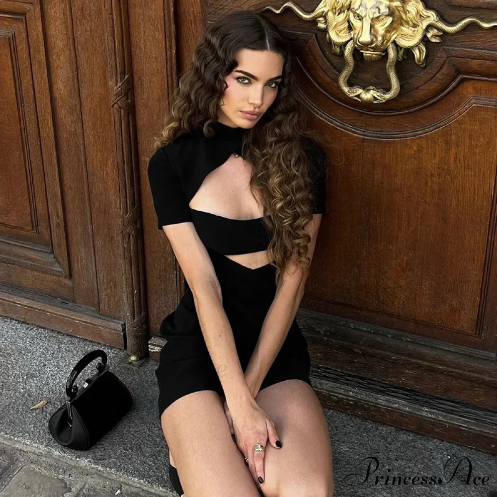 Black Front Hollow Charming Out Mini Dress - Image 2