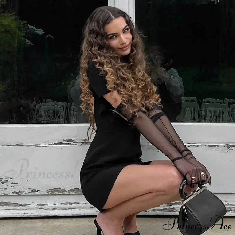 Black Front Hollow Charming Out Mini Dress - Image 3